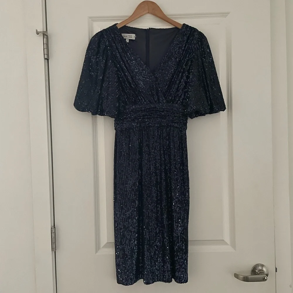 Rickie Freeman Teri John Draped Sequin Sheath Dress